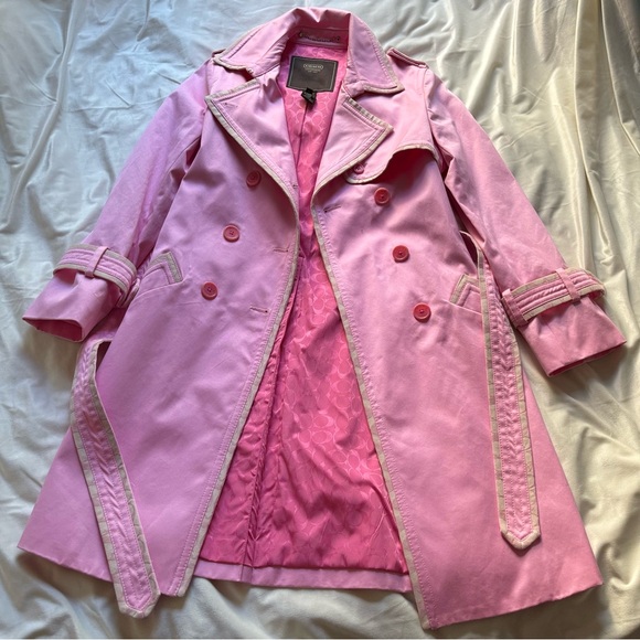 COACH Barbie Pink Designer Trench Cotton Coat in new condition Sz 6‎ - Picture 1 of 13